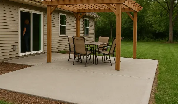 a concrete patio with a pergola from TMK Concrete Contractor in Leander, TX - Concrete Driveway Repairs