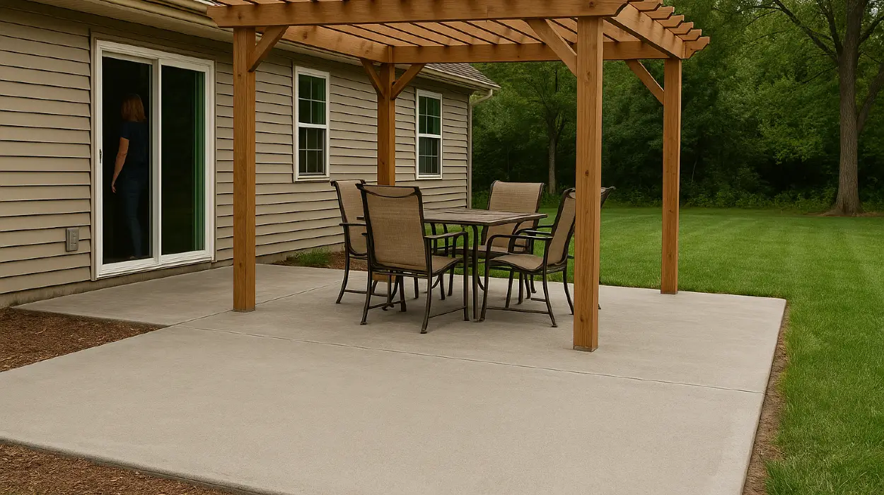 a concrete patio with a pergola from TMK Concrete Contractor in Leander, TX - Concrete footings
