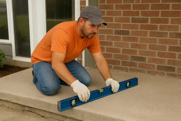 a male worker leveling a concrete slab porch from TMK Concrete Contractor in Leander, TX - Concrete footings