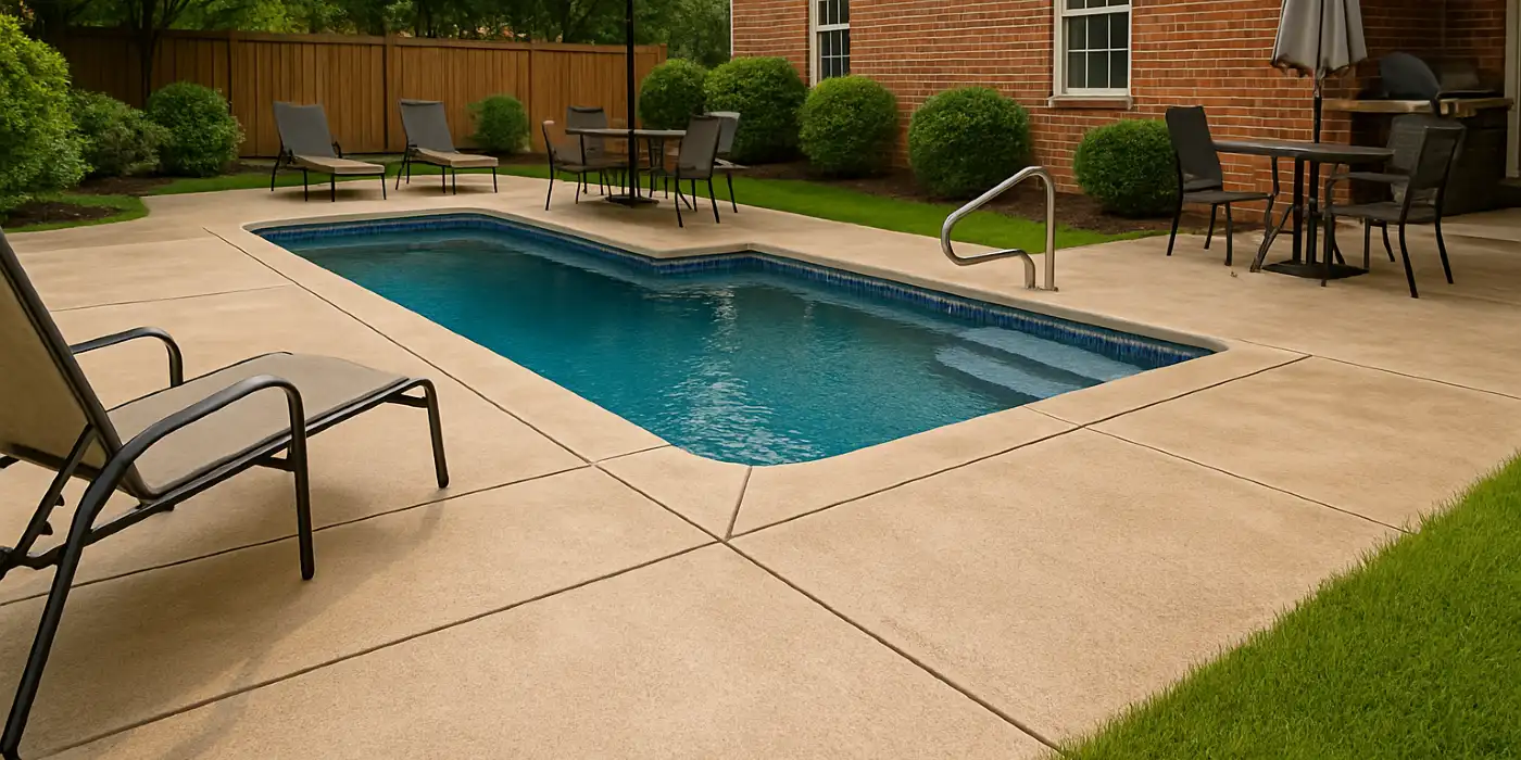 a swimming pool concrete deck from TMK Concrete Contractor in Leander, TX - Concrete Patios