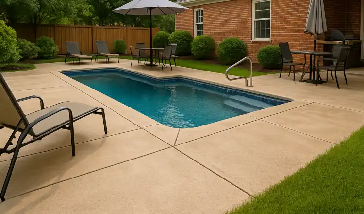 a swimming pool concrete deck from TMK Concrete Contractor in Leander, TX - Concrete Patios