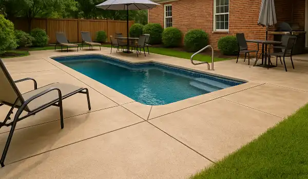 a swimming pool concrete deck from TMK Concrete Contractor in Leander, TX - Concrete resurfacing