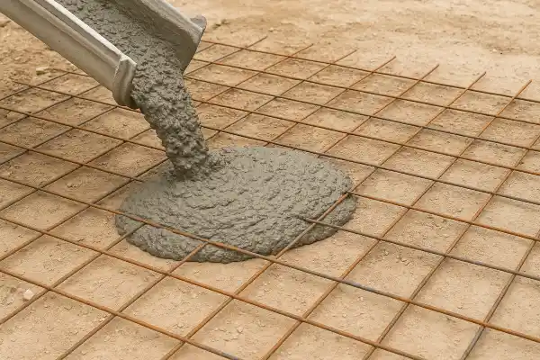 a cement truck pouring cement on a rebared ground from TMK Concrete Contractor in Leander, TX - Driveway installation a cement truck pouring cement on a rebared ground from TMK Concrete Contractor in Leander, TX - Driveway installation