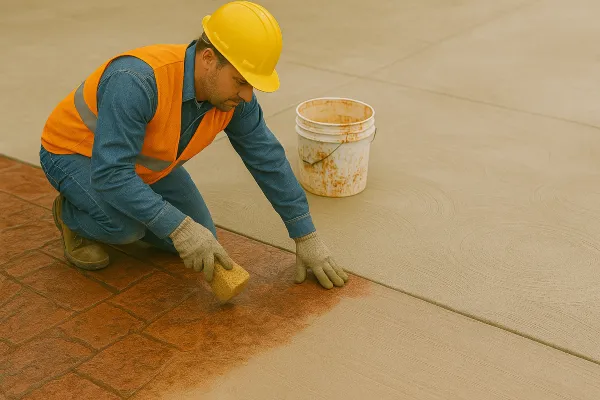 a male worker working on a concrete stamped project from TMK Concrete Contractor in Liberty Hill, TX - Liberty Hill TX
