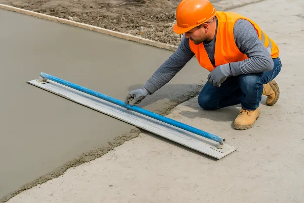 a male worker smoothing a fresh concrete slab from TMK Concrete Contractor in Liberty Hill, TX - Liberty Hill TX