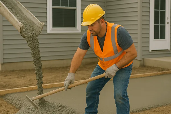a man spreading the cement that a truck is pouring on the ground from TMK Concrete Contractor in Pflugerville, TX - Pflugerville TX