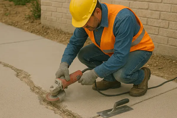 a male worker repairing a sidewalk from TMK Concrete Contractor in Round Rock, TX - Round Rock TX
